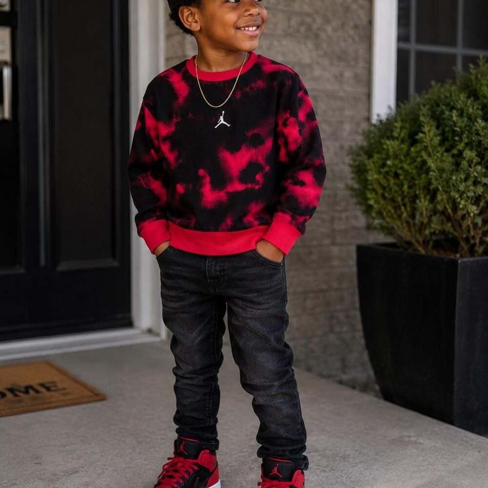 Jordan Essential Boxy Tie Dye Sweatshirt Red Black Size 8-10